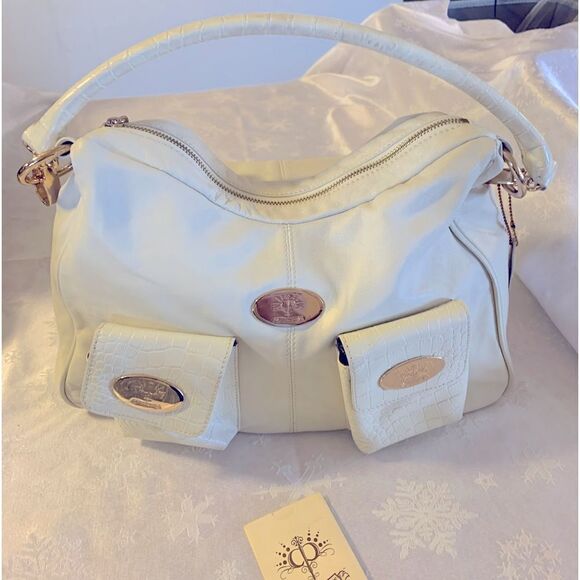Christine Price White Leather Handbag Shoulder Bag Gold Tone Hardware Gorgeous - Picture 1 of 11